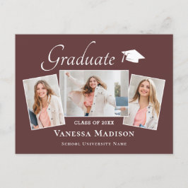 Modern | Ankündigung von Elegant 3 Foto Abschluss Postkarte