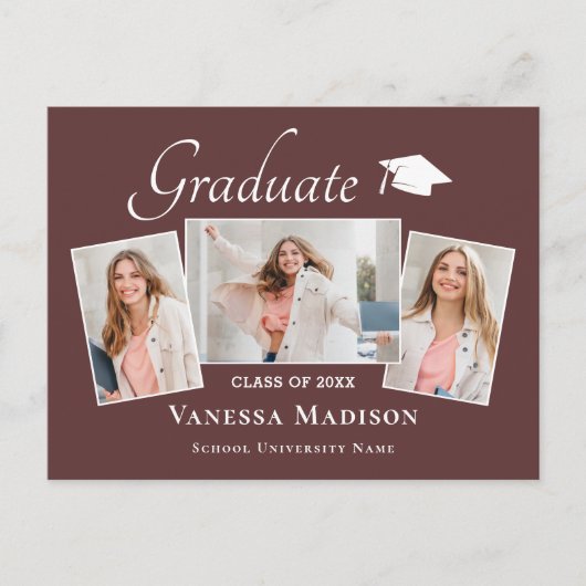 Modern | Ankündigung von Elegant 3 Foto Abschluss Postkarte (Vorderseite)