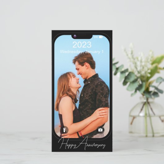 Modern Anniversary Phone Lock Screen Foto Card (Stehend Vorderseite)