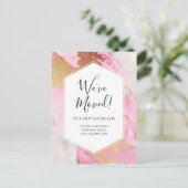 Modern Announcement Pink Gold Marmor Moderne Postkarte (Stehend Vorderseite)