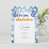 Modern any Age Arch Denim Daisis Summer Birthday Einladung (Stehend Vorderseite)