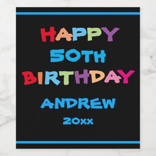 Modern Any Age Birthday Custom Name Cute Cool Weinetikett (Einzelnes Label)