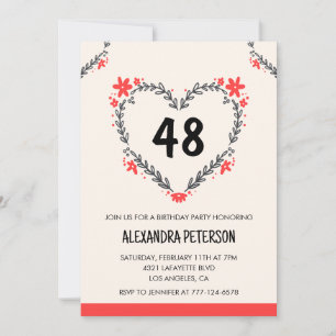 Modern Any age Floral Heart für ihren 48. Geburtst Einladung
