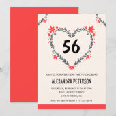Modern Any age Floral Heart für ihren 56. Geburtst Einladung (Vorne/Hinten)
