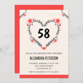 Modern Any age Floral Heart für ihren 58. Geburtst Einladung (Vorne/Hinten)