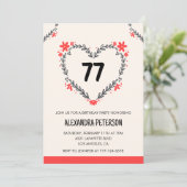 Modern Any age Floral Heart für ihren 77. Geburtst Einladung (Stehend Vorderseite)
