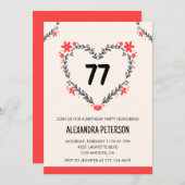 Modern Any age Floral Heart für ihren 77. Geburtst Einladung (Vorne/Hinten)