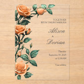 Modern Apricot Orange Rose Floral Acrylic Wedding Acryleinladungen (Vorderseite)