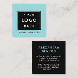 Modern Aqua Blue Custom Business Logo Quadratische Visitenkarte