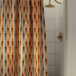 Modern Aqua Blue Faux Metallic Copper Stripe Duschvorhang