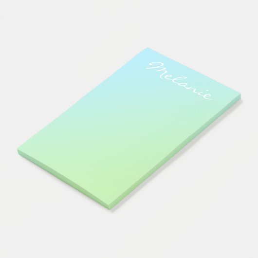 Modern Aqua Blue Green Ombre Script Post-it Klebezettel (angewinkelt)
