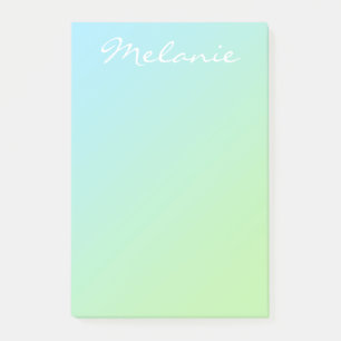 Modern Aqua Blue Green Ombre Script Post-it Klebezettel