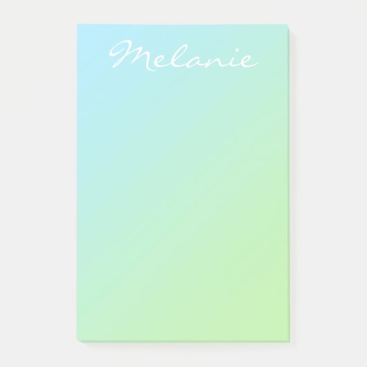 Modern Aqua Blue Green Ombre Script Post-it Klebezettel (Vorderseite)