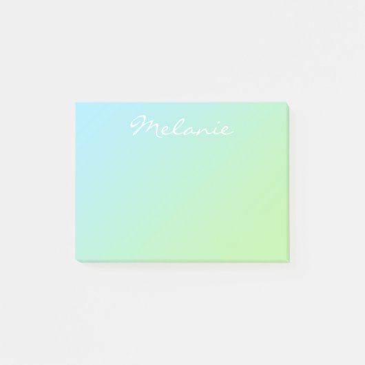 Modern Aqua Blue Green Ombre Script Post-it Klebezettel (Vorderseite)