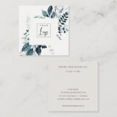 Modern Aqua Blue Leafy Tropical Foliage Fern Logo Quadratische Visitenkarte (Vorne/Hinten)