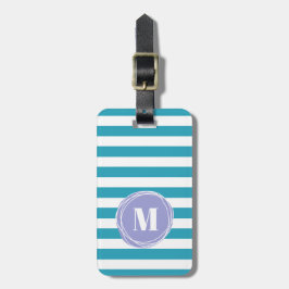 Modern Aqua Blue Stripes Monogram Gepäckanhänger