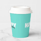 Modern Aqua Blue Typografy Happy Birthday Pappbecher (Rechts)