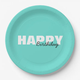 Modern Aqua Blue Typografy Happy Birthday Pappteller