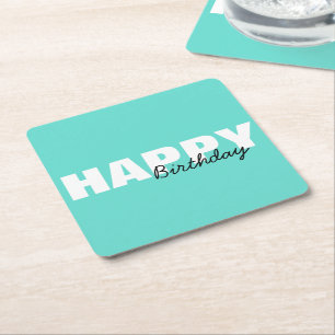 Modern Aqua Blue Typografy Happy Birthday Party Rechteckiger Pappuntersetzer
