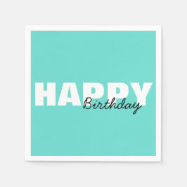 Modern Aqua Blue Typografy Happy Birthday Party Serviette