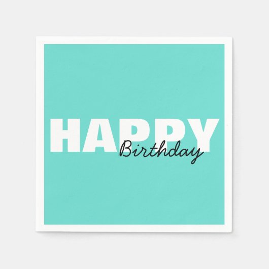 Modern Aqua Blue Typografy Happy Birthday Party Serviette (Vorderseite)