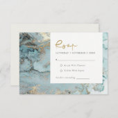MODERN AQUA DUSKY BLUE GOLD AGATE WEDDING RSVP ENC BEGLEITKARTE (Vorne/Hinten)