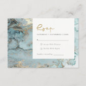 MODERN AQUA DUSKY BLUE GOLD AGATE WEDDING RSVP ENC BEGLEITKARTE (Vorderseite)