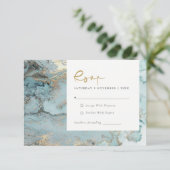 MODERN AQUA DUSKY BLUE GOLD AGATE WEDDING RSVP ENC BEGLEITKARTE (Stehend Vorderseite)
