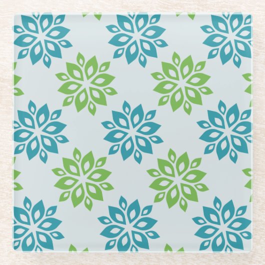Modern Aqua & Lime Green Floral Pattern Coaster Glasuntersetzer (Vorderseite)