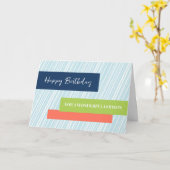 Modern Aqua Stripes Godson Birthday Karte (Gelbe Blume)