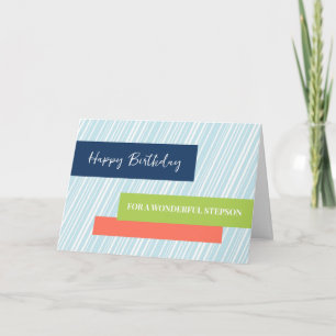 Modern Aqua Stripes Stepson Birthday Karte