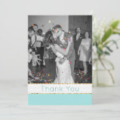 Modern Aqua Zickzack Wedding Foto Danke Karte (Stehend Vorderseite)