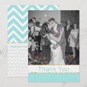 Modern Aqua Zickzack Wedding Foto Danke Karte (Vorne/Hinten)