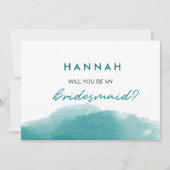 Modern Aquamarin Blue Watercolor Script Bridesmaid Einladung (Vorderseite)