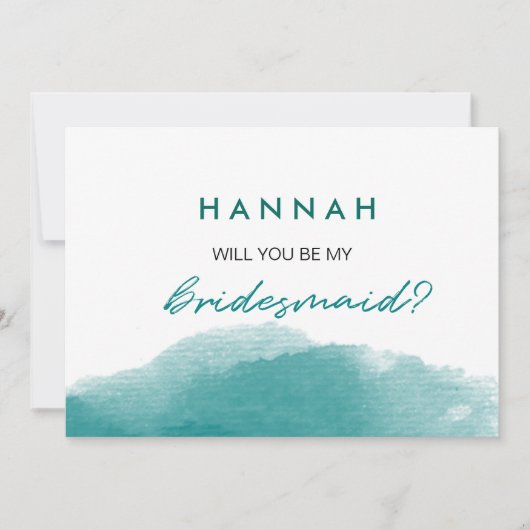 Modern Aquamarin Blue Watercolor Script Bridesmaid Einladung (Vorderseite)
