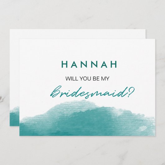 Modern Aquamarin Blue Watercolor Script Bridesmaid Einladung (Vorne/Hinten)