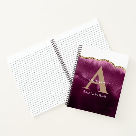 Modern Aquamarin rosa Gold Glitzer Agate Monogram Notizblock (Innenseite)