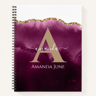Modern Aquamarin rosa Gold Glitzer Agate Monogram  Notizblock