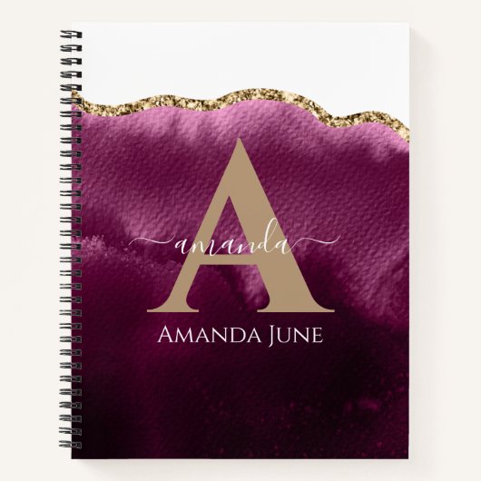 Modern Aquamarin rosa Gold Glitzer Agate Monogram  Notizblock (Vorderseite)