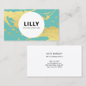 Modern Aquamarin Türkis Gold Paint Spritzer Splash Visitenkarte (Vorne/Hinten)