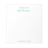Modern Aquamarin vom Schreibtisch mit Name Script Notizblock (Vorderseite)
