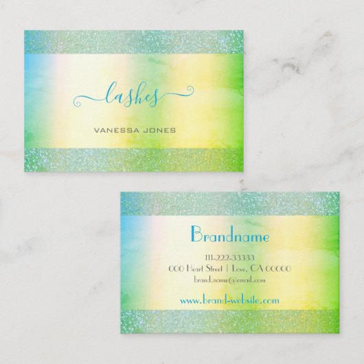 Modern Aquamarine Gelb-Grün-Ombre-Wasserfarben Visitenkarte (Vorne/Hinten)