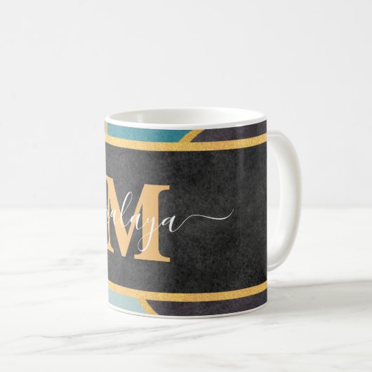 Modern Aquamarine Monogramm Kaffeetasse (VorderseiteRechts)