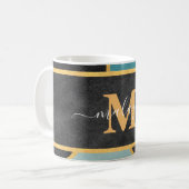 Modern Aquamarine Monogramm Kaffeetasse (Vorderseite Links)