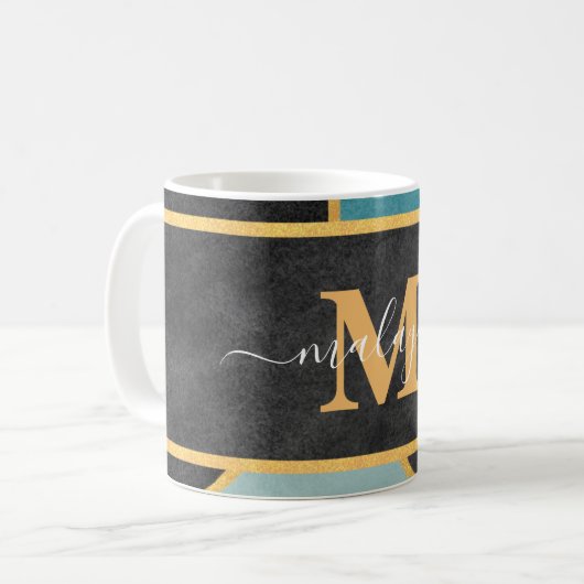 Modern Aquamarine Monogramm Kaffeetasse (Vorderseite Links)