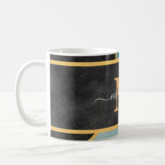 Modern Aquamarine Monogramm Kaffeetasse (Links)