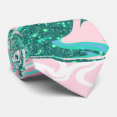 Modern Aquamariner grüner Glitzer-Marmor in Weiß r Krawatte (Gerollt)