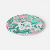 Modern Aquamariner grüner Glitzer-Marmor in Weiß r Pappteller (Schrägansicht)