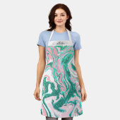 Modern Aquamariner grüner Glitzer-Marmor in Weiß r Schürze (Getragen)