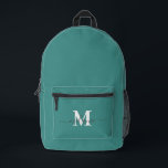 Modern Aquamariner Name für Monogramme Bedruckter Rucksack<br><div class="desc">Modernes,  Aquamarines,  benutzerdefiniertes,  gedrucktes Backpack</div>